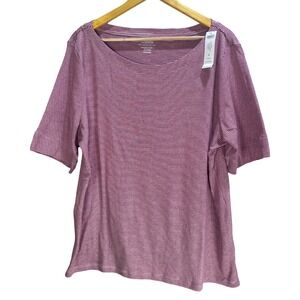 Chico's Ultimate Tee Sz 4 XXL Red White Stripe Pima Cotton Bateau Neck NWT